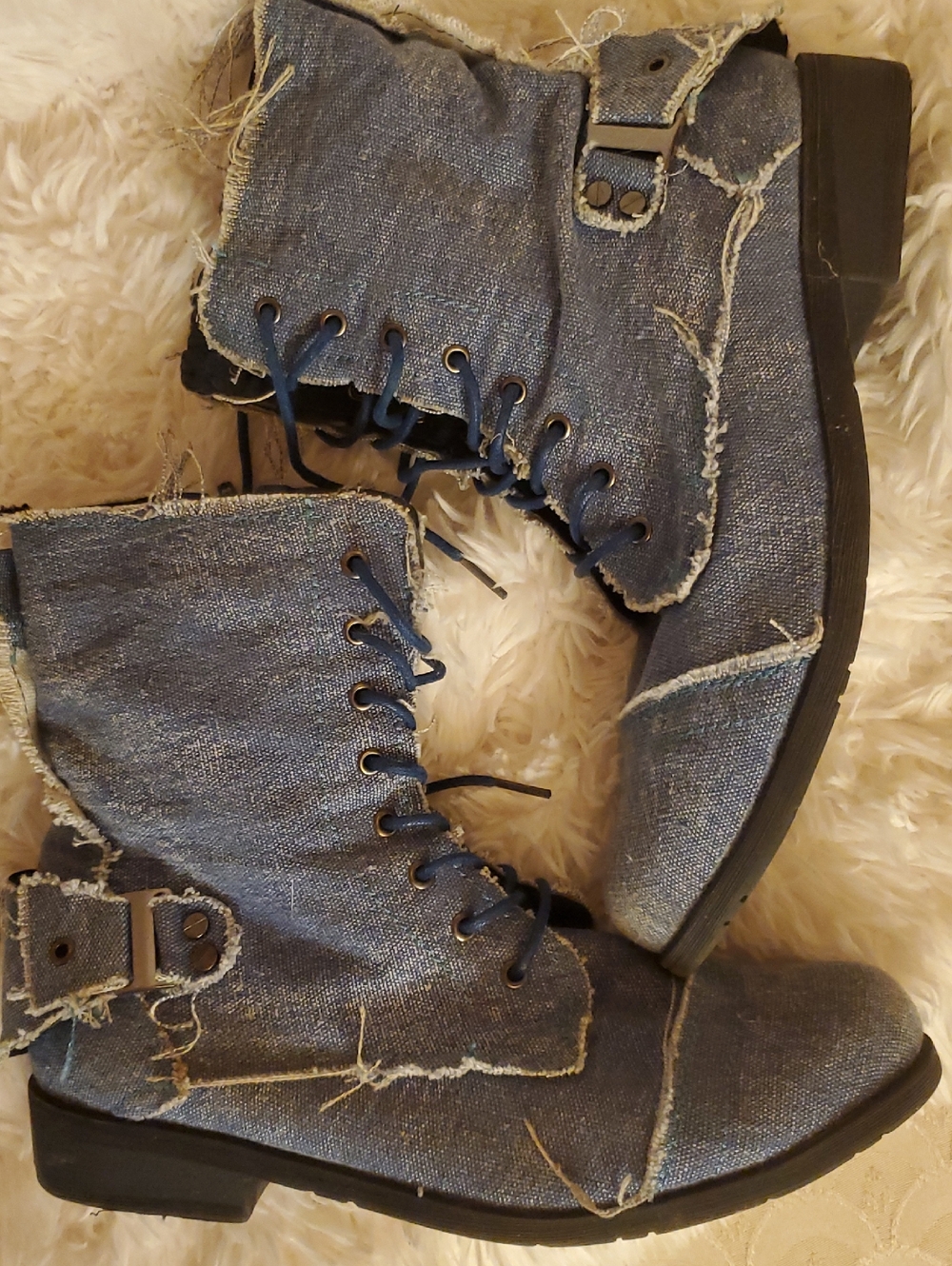 Women's Denim Lace-Up Combat Boots - Blue